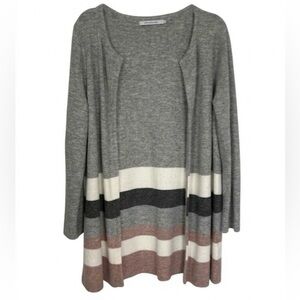 STITCHES & STRIPES‎ Elaine Cardigan Sweater Grey Cream Pink Color Block Long L